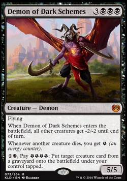 Demon of Dark Schemes feature for Energized Ramp, Kaladesh 2HG Pre-Release