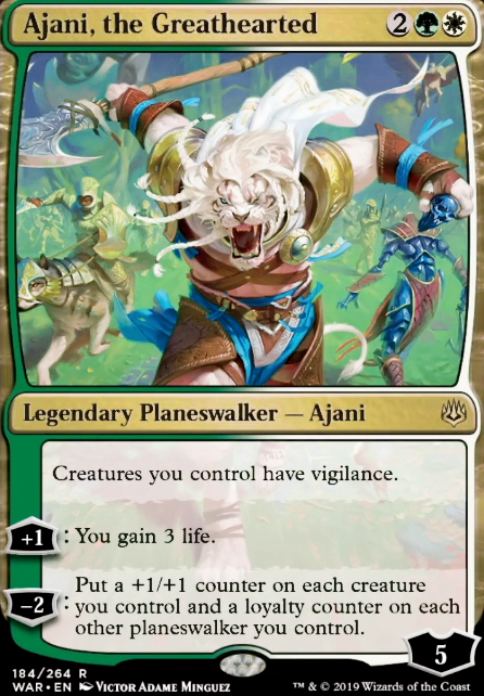 Ajani, the Greathearted feature for Abzan Superfriends Hardened Scales