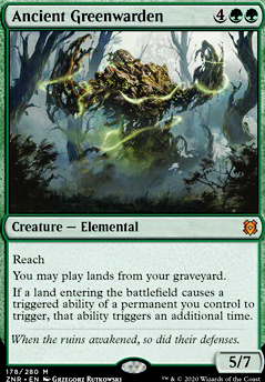 Ancient Greenwarden feature for Lands, Lands, Lands, and Lands (Tatyova EDH)