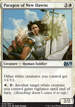 Paragon of New Dawns feature for Mtg red white and blue soldiers