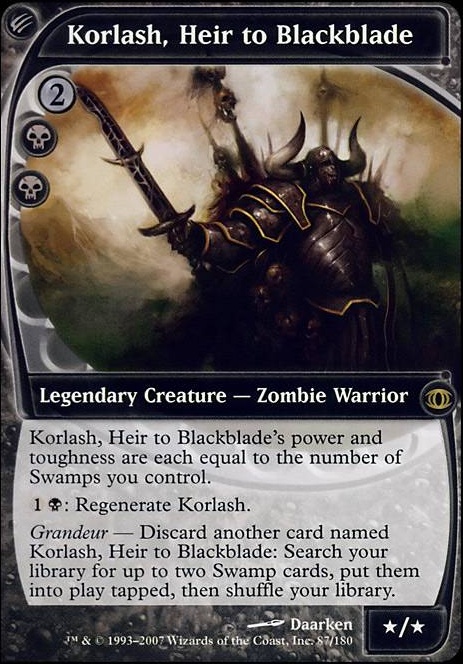 Korlash, Heir to Blackblade feature for Korlash, discard your commander!